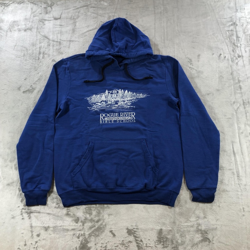 Rogue River Christadelphian Bible School Hoodie Mens Small Blue Pullover Fleece